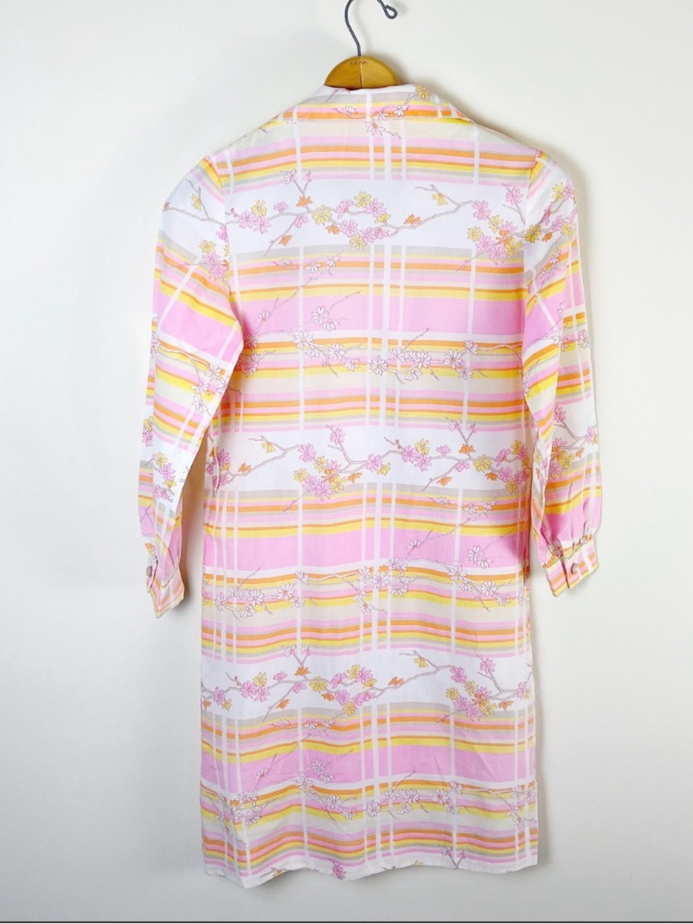 Vintage 70s Pink and Yellow Midi Shirt Dress - Picture 2 of 7